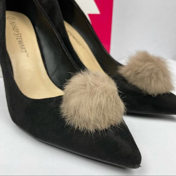 Ashley Stewart | 10W NIB Black Heel Pump Fur Pom Pom - Picture 3 of 9